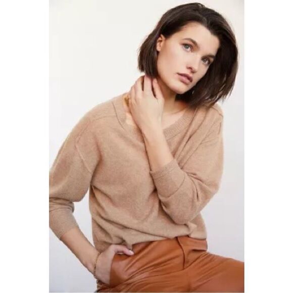 NEW Anthropologie Pilcro Emmeline Camel Boat-Neck 100% Cashmere Sweater X-Small - Picture 1 of 1